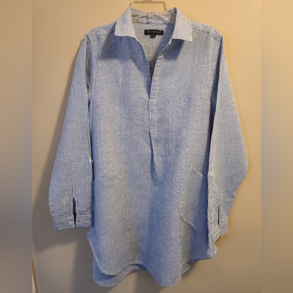 "For Cynthia" Linen&Cotton Blue and White Striped Popover Tunic